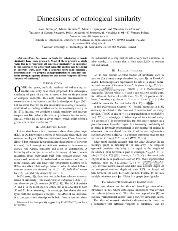 (PDF) Dimensions of Ontological Similarity