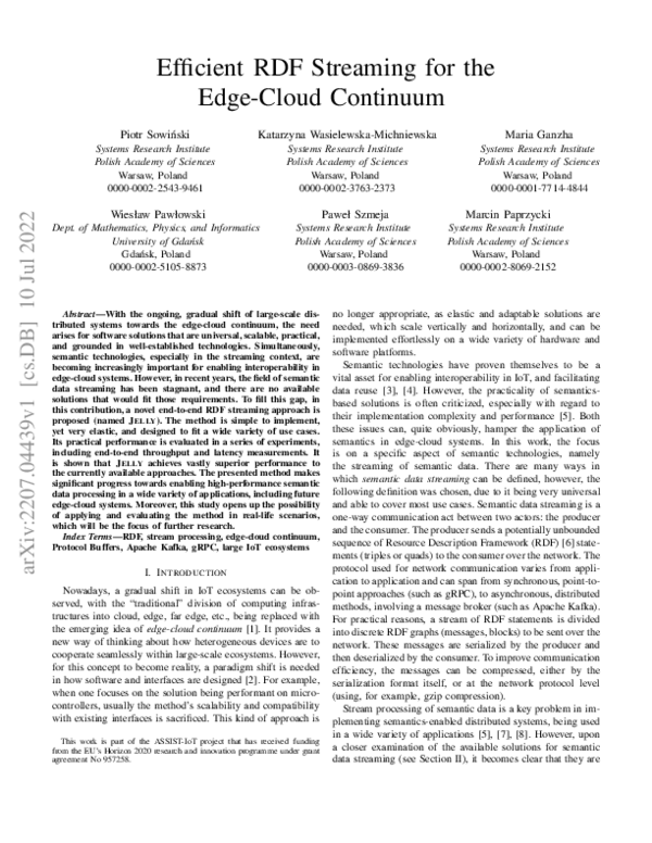 (PDF) Efficient RDF Streaming for the Edge-Cloud Continuum