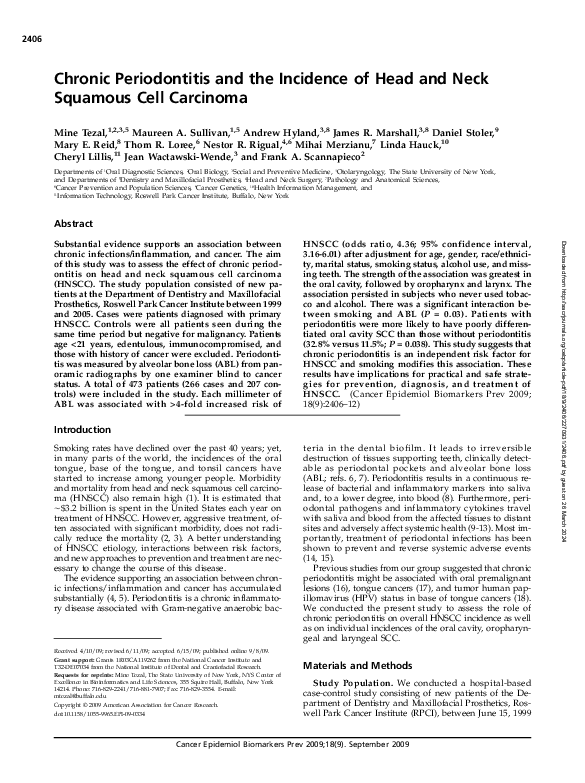 (PDF) Chronic Periodontitis and the Incidence of Head and Neck Squamous ...