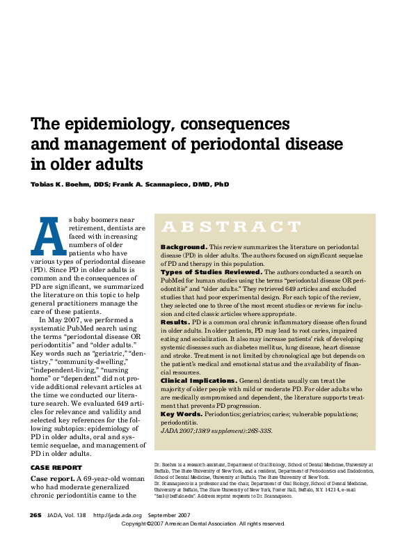 (PDF) The Epidemiology, Consequences and Management of Periodontal ...
