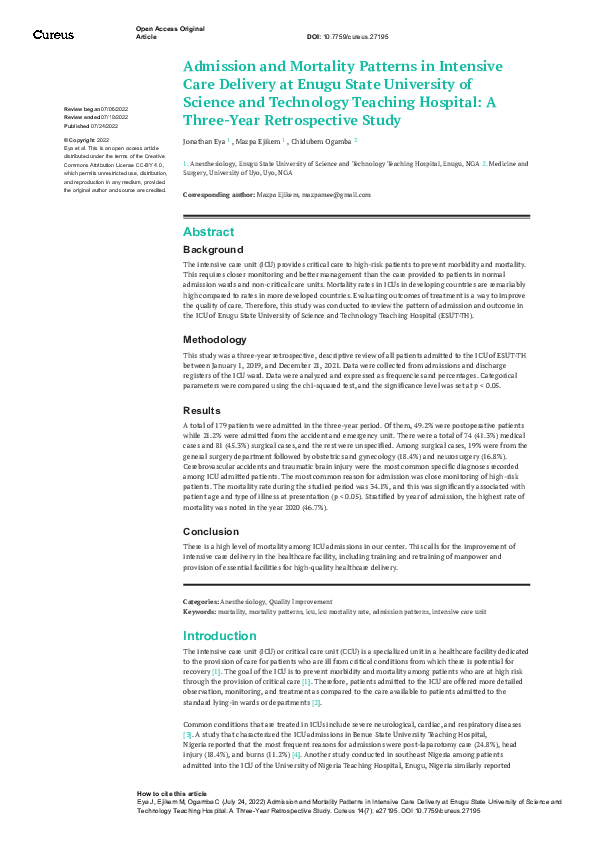 (PDF) Admission and Mortality Patterns in Intensive Care Delivery at ...