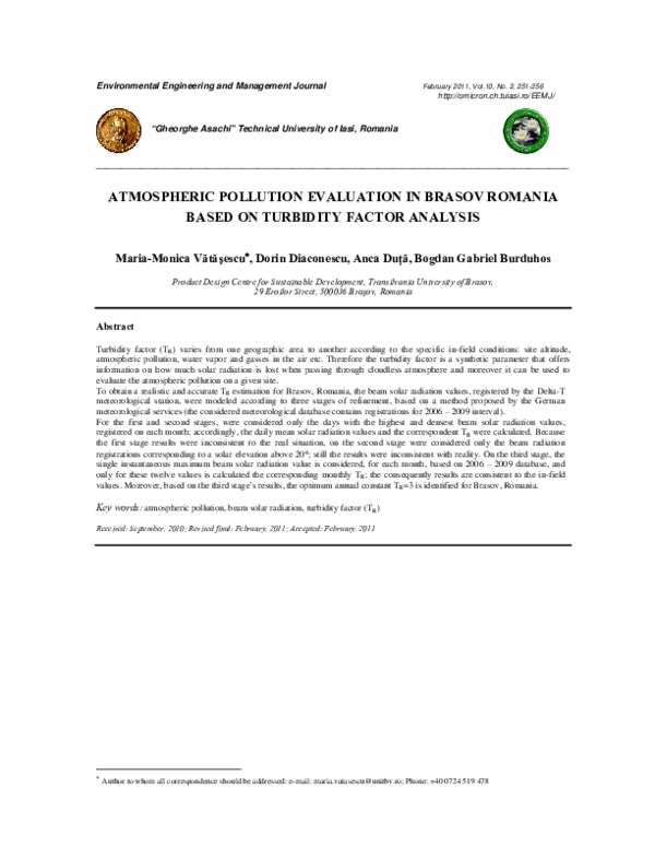 (PDF) Atmospheric Pollution Evaluation in Brasov Romania Based on ...