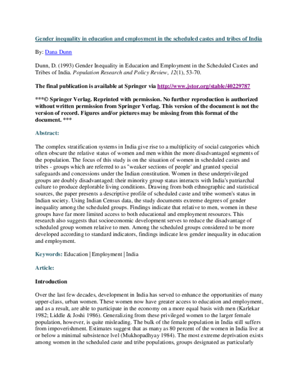 (PDF) Gender inequality in education and employment in the scheduled ...