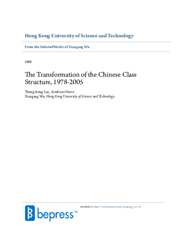 (PDF) The Transformation Of The Chinese Class Structure, 1978–2005