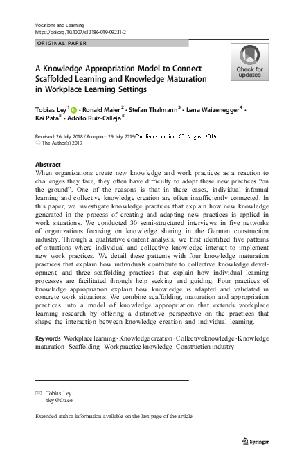 (PDF) A Knowledge Appropriation Model to Connect Scaffolded Learning ...