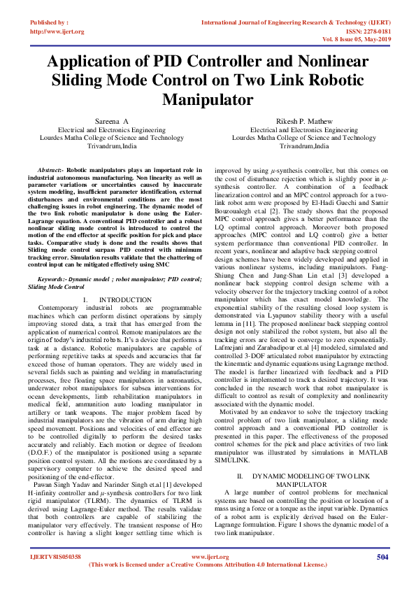 (PDF) Application of PID Controller and Nonlinear Sliding Mode Control ...