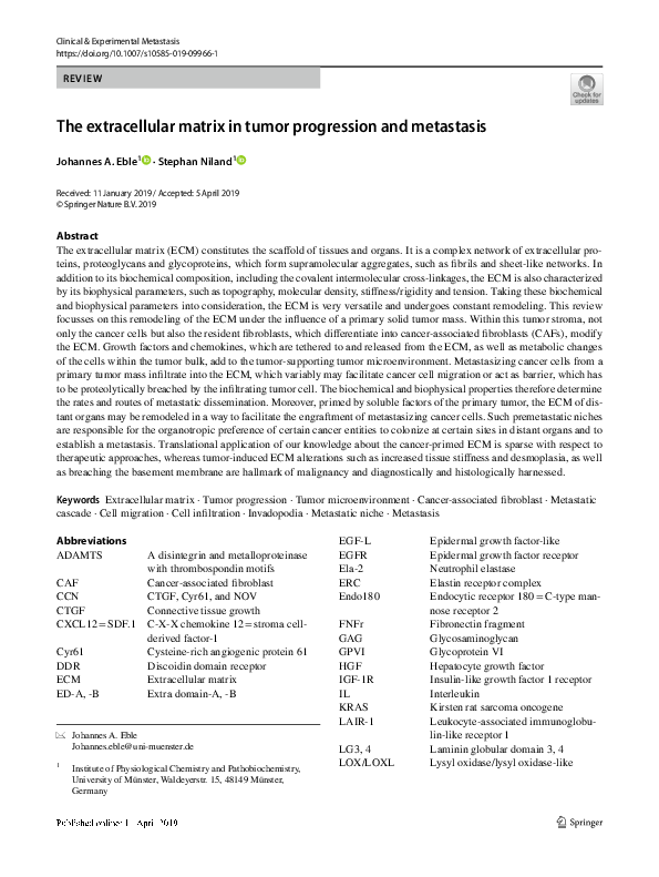 (PDF) The extracellular matrix in tumor progression and metastasis