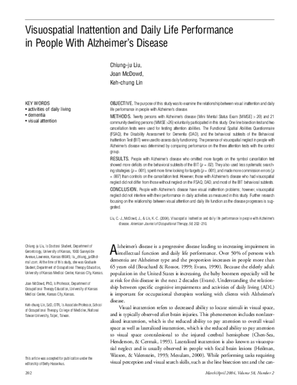 (PDF) Visuospatial Inattention and Daily Life Performance in People ...