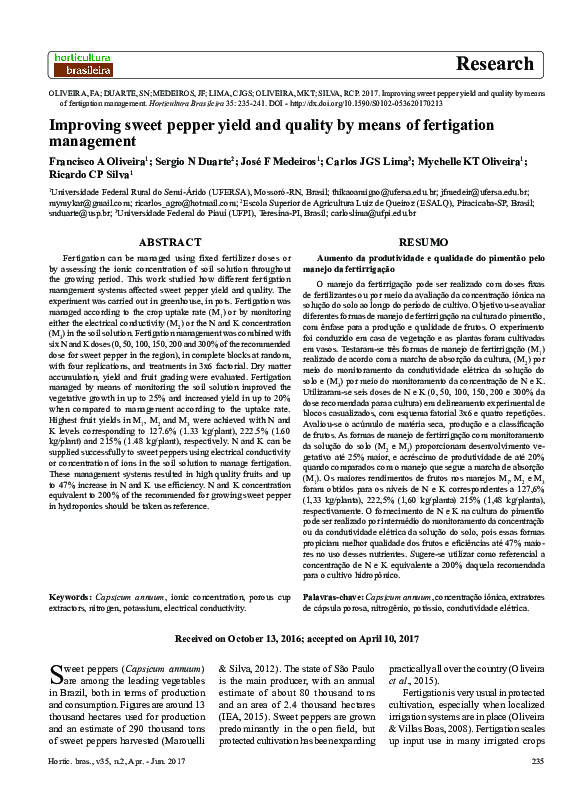 (PDF) Improving sweet pepper yield and quality by means of fertigation ...