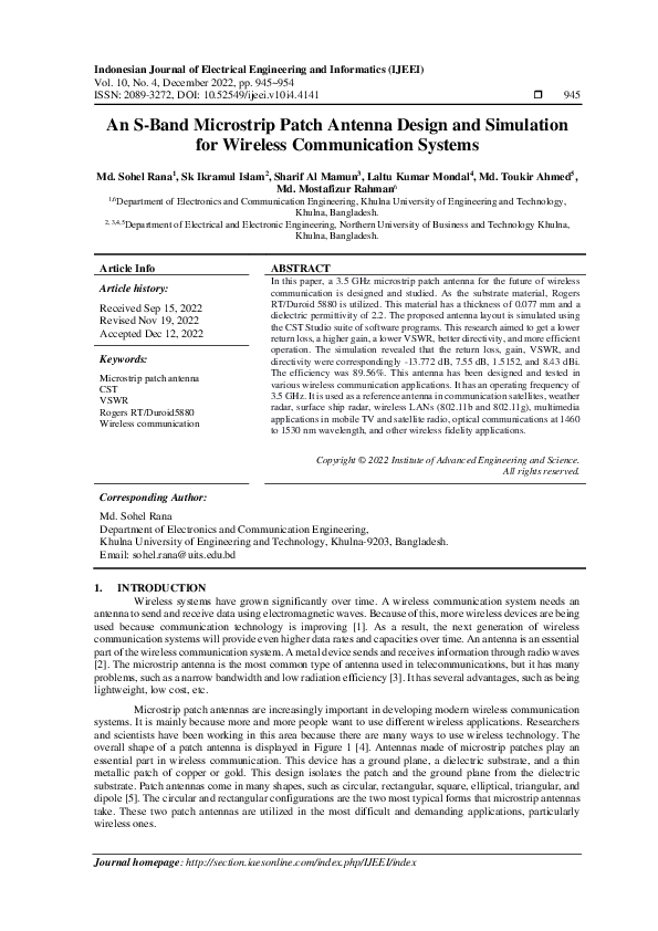 (PDF) An S-Band Microstrip Patch Antenna Design and Simulation for ...