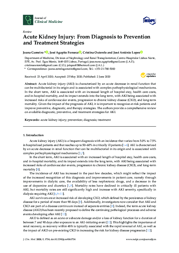 (PDF) Acute Kidney Injury: From Diagnosis to Prevention and Treatment ...