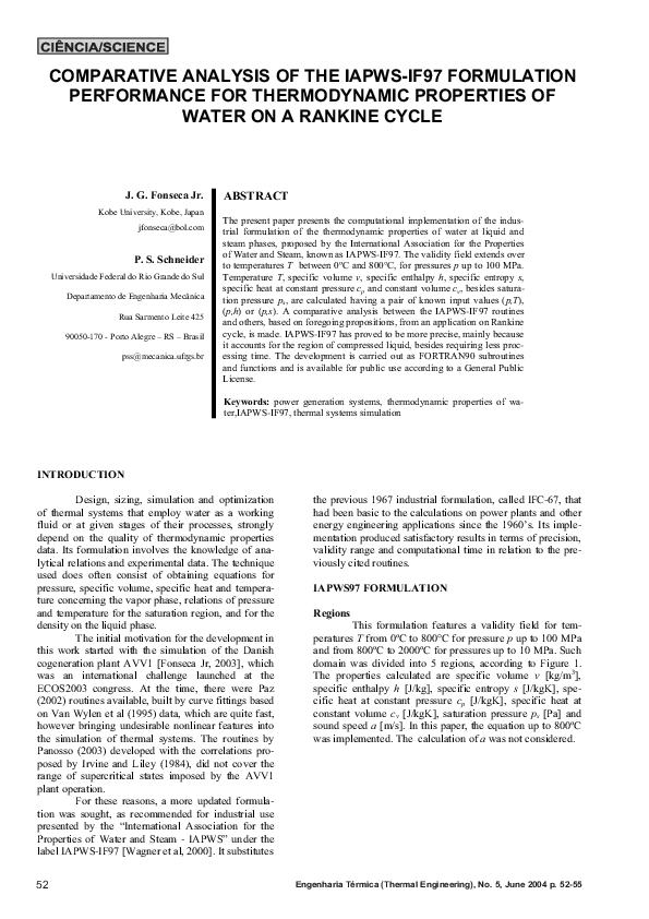 (PDF) Comparative Analysis of the IAPWS-IF97 Formulation Performance ...