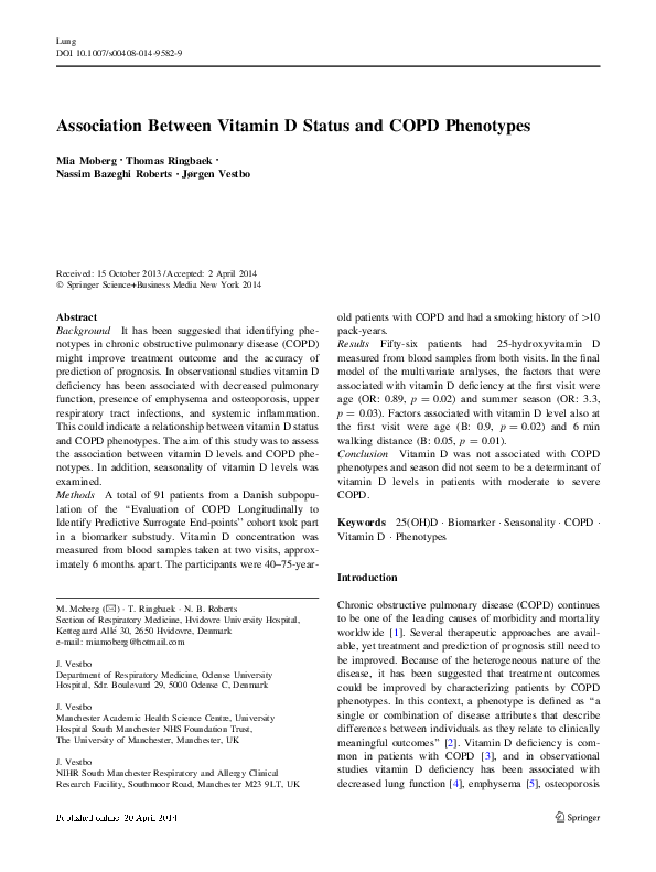 (PDF) Association Between Vitamin D Status and COPD Phenotypes