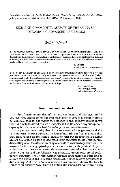 (PDF) Sign and Commodity: Aspects of the Cultural Dynamic of Advanced ...