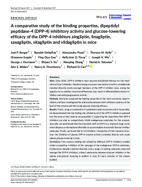 (PDF) A comparative study of the binding properties, dipeptidyl ...