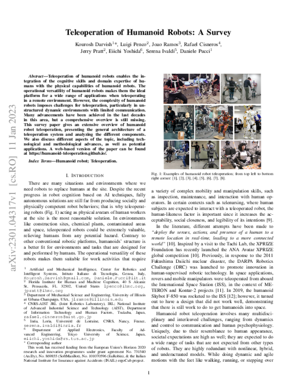 (PDF) Teleoperation of Humanoid Robots: A Survey