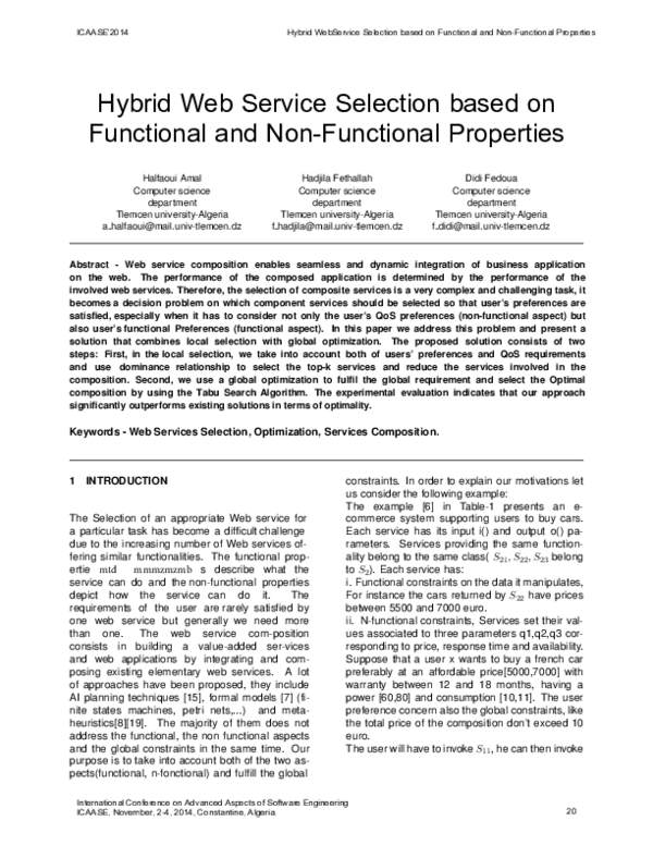 (PDF) Hybrid Web Service Selection Based on Functional and Non ...