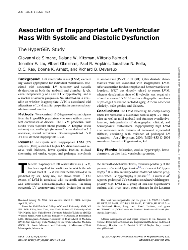 (PDF) Association of inappropriate left ventricular mass with systolic ...