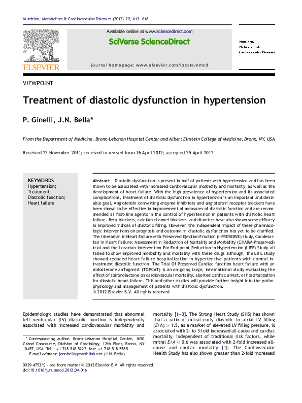 (PDF) Treatment of diastolic dysfunction in hypertension