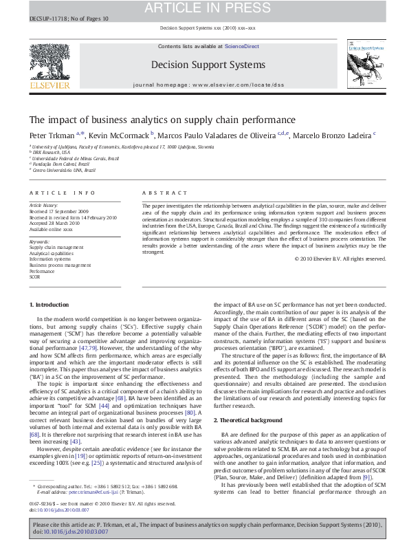 (PDF) The impact of business analytics on supply chain performance