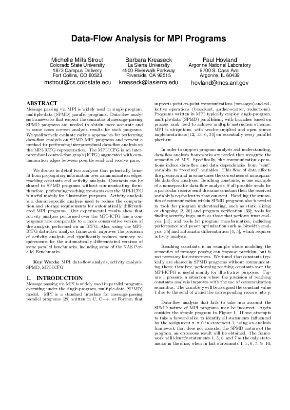 (PDF) Data-Flow Analysis for MPI Programs