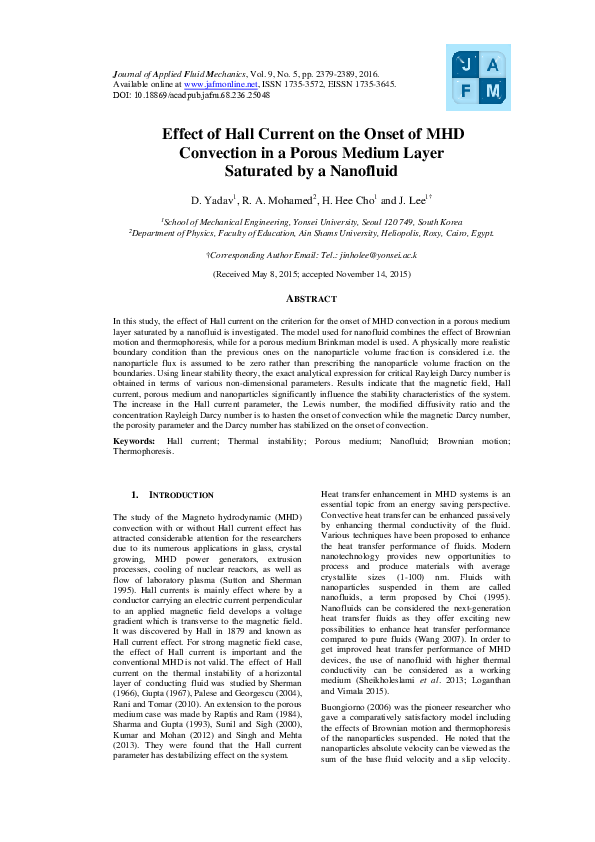 (PDF) Effect of Hall Current on the Onset of MHD Convection in a Porous ...