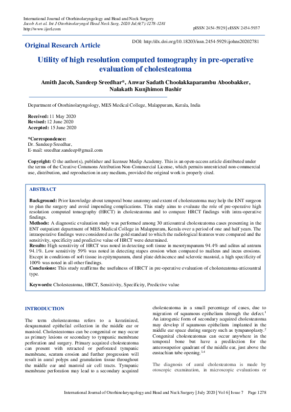 (PDF) Utility of high resolution computed tomography in pre-operative ...