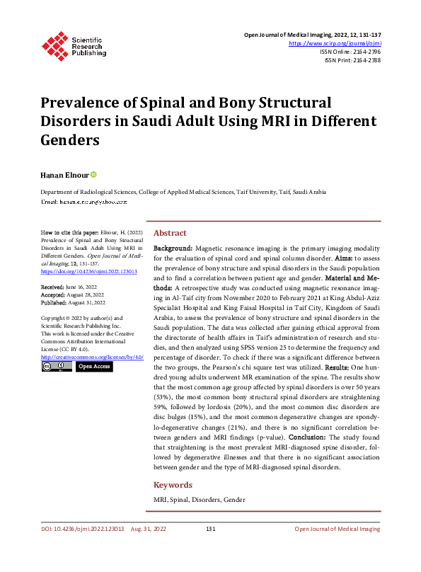 (PDF) Prevalence of Spinal and Bony Structural Disorders in Saudi Adult ...