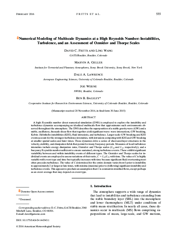 (PDF) Numerical Modeling of Multiscale Dynamics at a High Reynolds ...