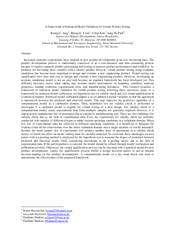(PDF) A Framework of Statistical Model Validation for Virtual Product ...