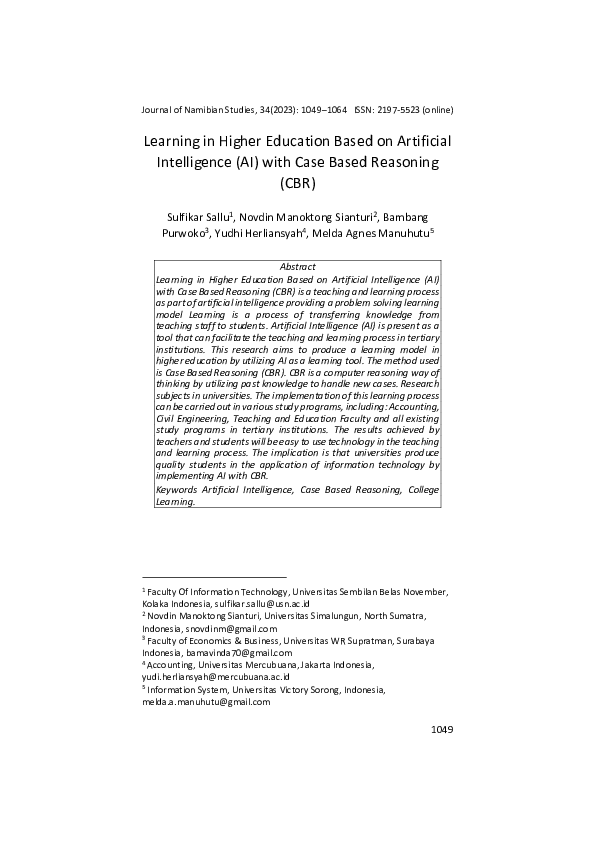 (PDF) Learning in Higher Education Based on Artificial Intelligence (AI ...