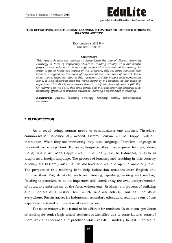 (PDF) The Effectiveness of Jigsaw Learning Strategy to Improve Students ...