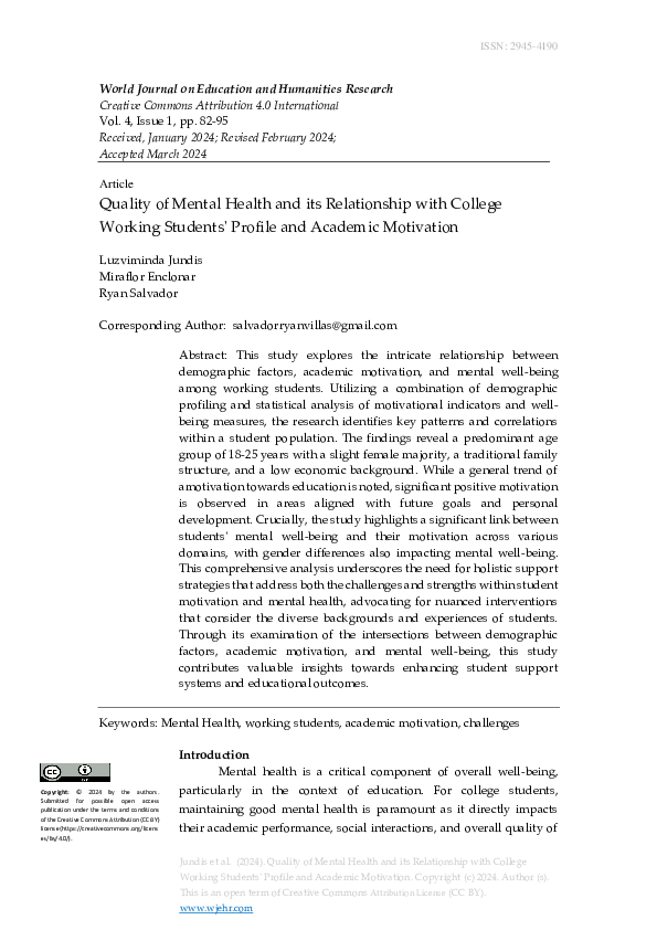 (PDF) Quality of Mental Health and its Relationship with College ...