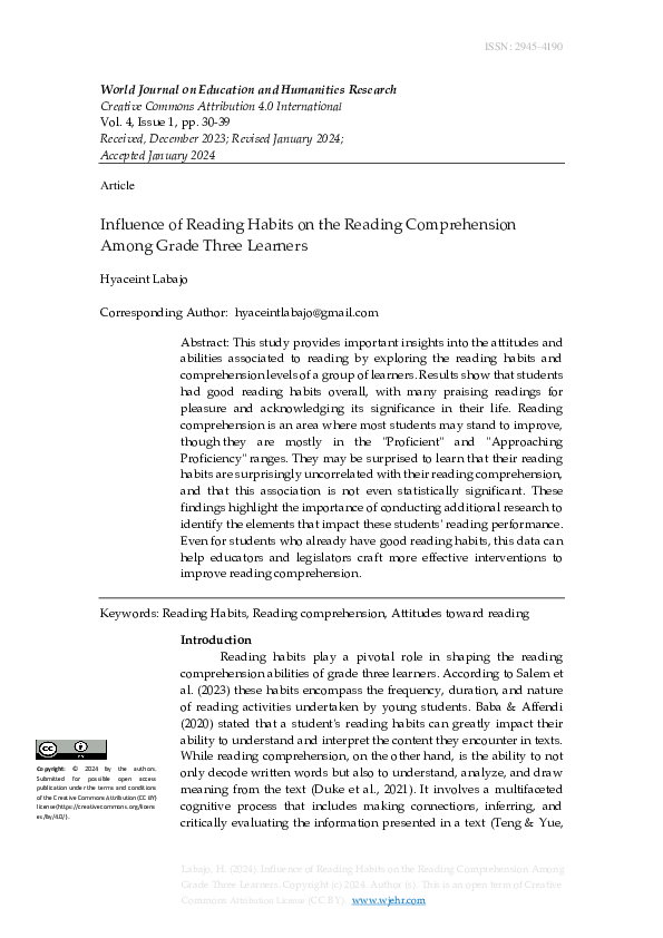 (PDF) Influence of Reading Habits on the Reading Comprehension Among ...