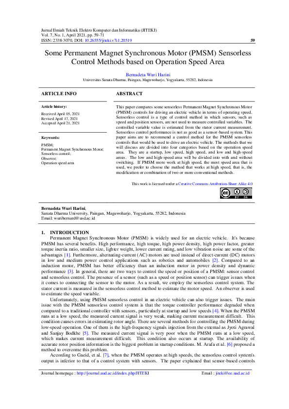 (PDF) Some Permanent Magnet Synchronous Motor (PMSM) Sensorless Control ...