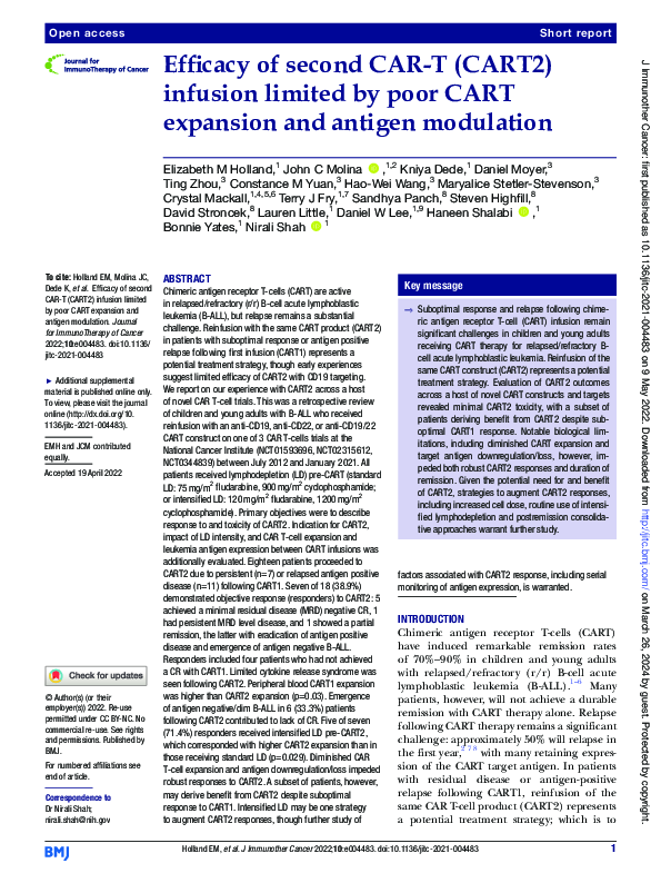 (PDF) Efficacy of second CAR-T (CART2) infusion limited by poor CART ...