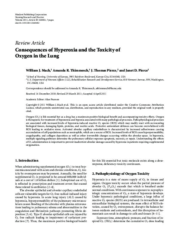 (PDF) Consequences of Hyperoxia and the Toxicity of Oxygen in the Lung