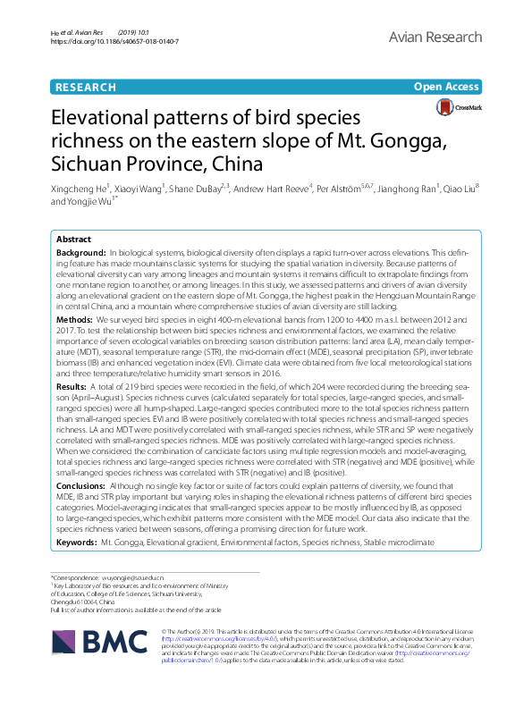 (PDF) Elevational patterns of bird species richness on the eastern ...