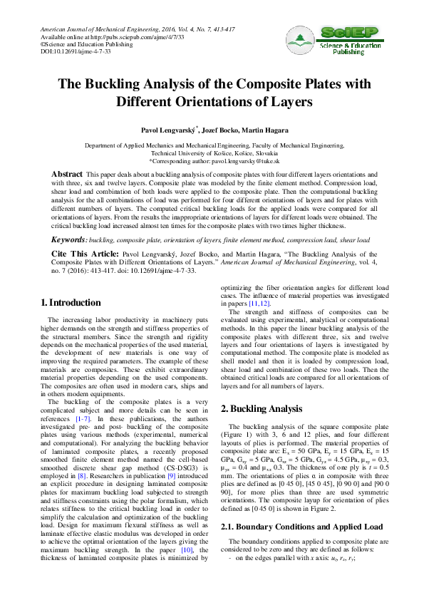 (PDF) The Buckling Analysis of the Composite Plates with Different ...