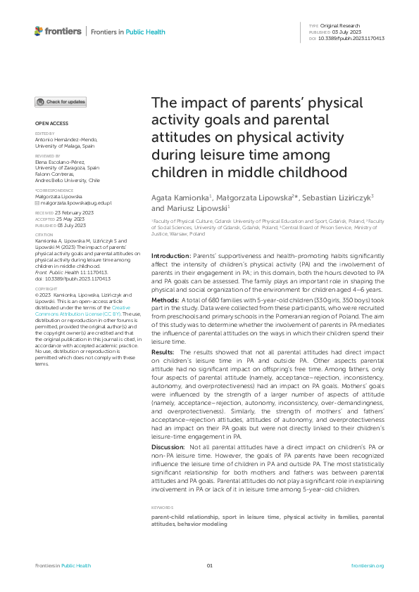 (PDF) The impact of parents' physical activity goals and parental ...