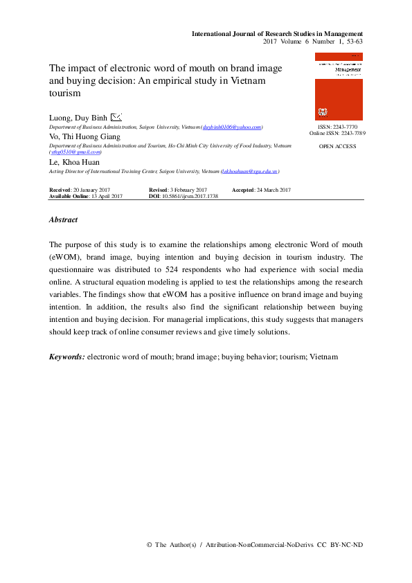 (PDF) The impact of electronic word of mouth on brand image and buying ...