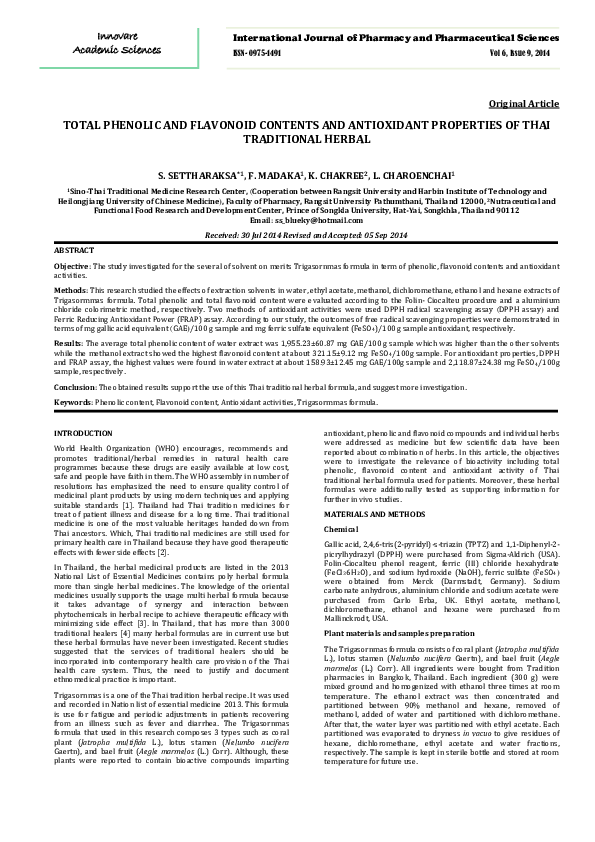(PDF) TOTAL PHENOLIC AND FLAVONOID CONTENTS AND ANTIOXIDANT PROPERTIES ...