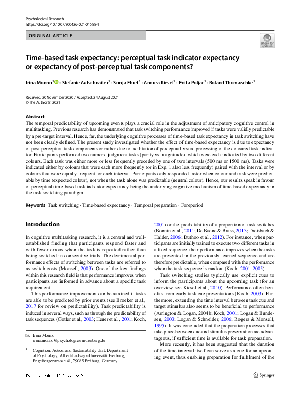 (PDF) Time-based task expectancy: perceptual task indicator expectancy ...