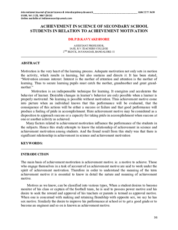 (PDF) Achievement in Science of Secondary School Students in Relation ...