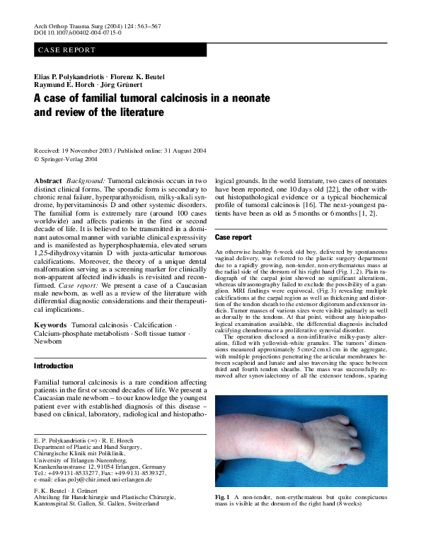 (PDF) A case of familial tumoral calcinosis in a neonate and review of ...