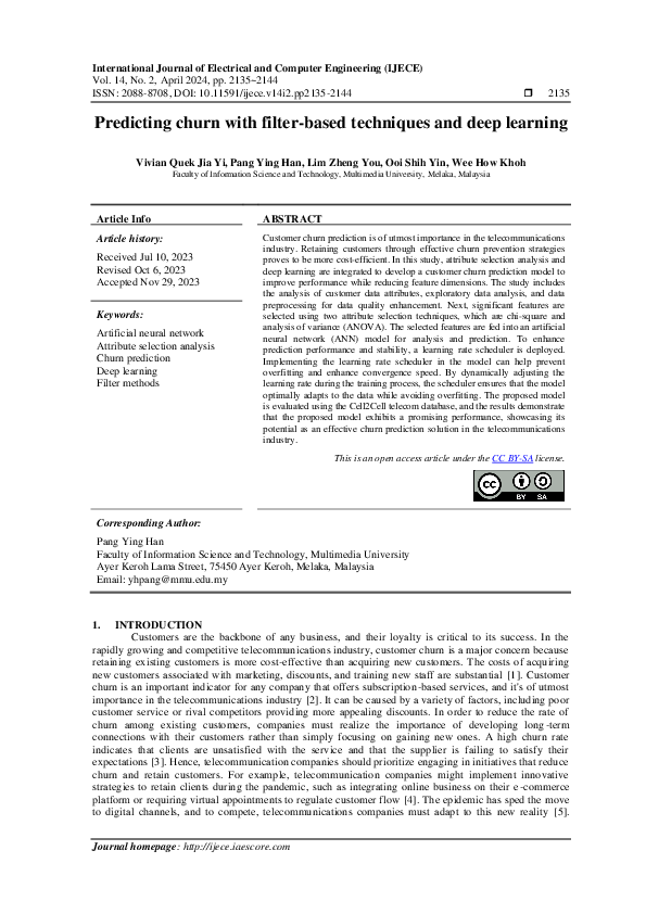 (PDF) Predicting churn with filter-based techniques and deep learning