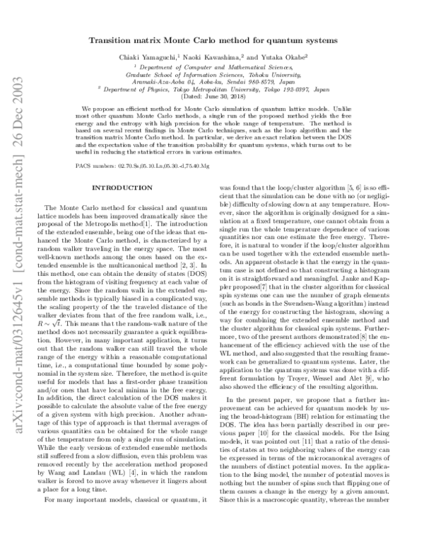 (PDF) Transition-Matrix Monte Carlo Method for Quantum Systems