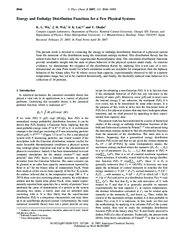 (PDF) Energy and Enthalpy Distribution Functions for a Few Physical Systems
