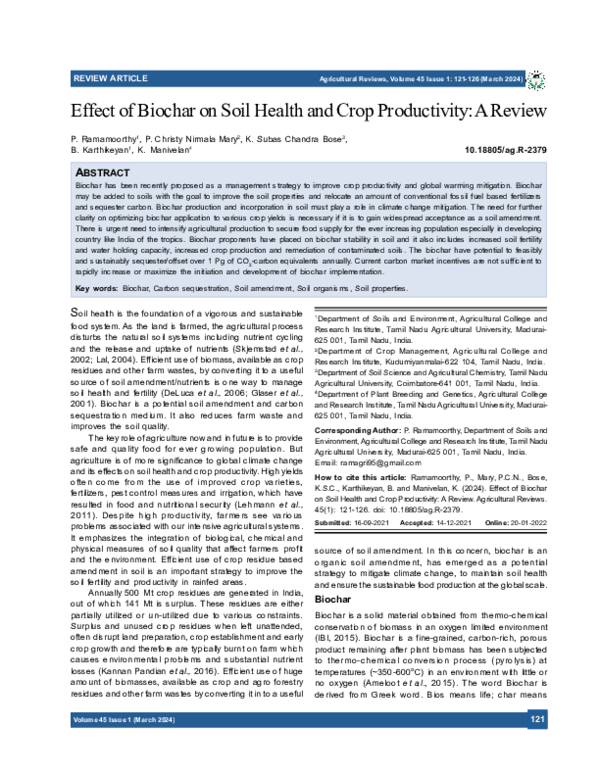 (PDF) Effect of Biochar on Soil Health and Crop Productivity: A Review
