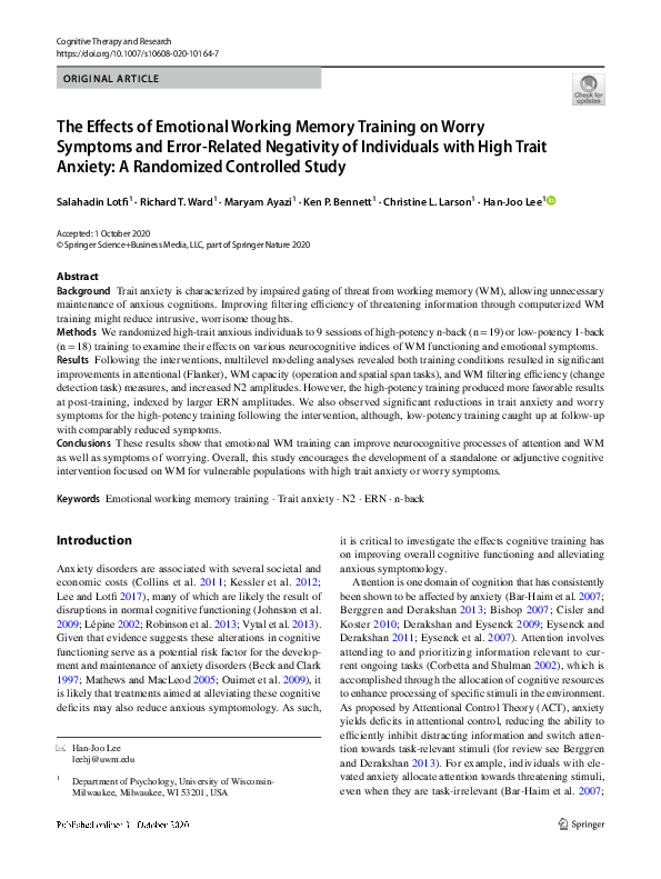 (PDF) The Effects of Emotional Working Memory Training on Worry ...